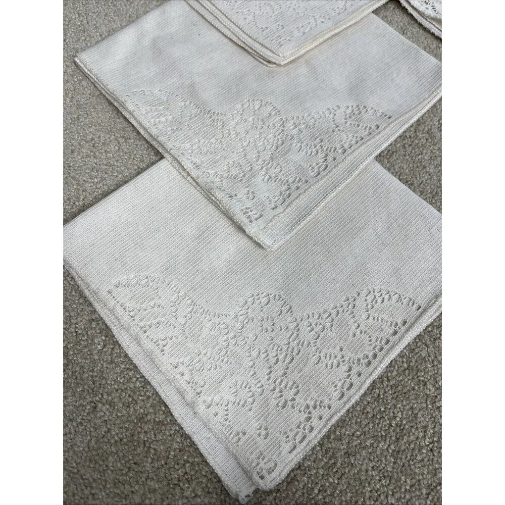 7 VTG Ivory Damask‎ Napkins 16x16” Elegant Woven Floral Border Linen Table Linen